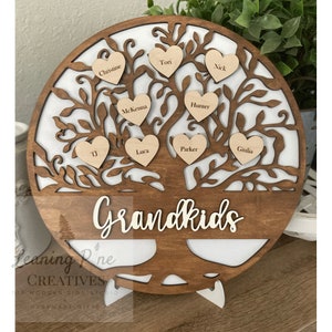 Grandkids Mothers Day Family Tree Wooden Gift Mom Grandma Grandchildren Engraved Grandparents Day Cousins Sibling Gift Fathers Day Christmas