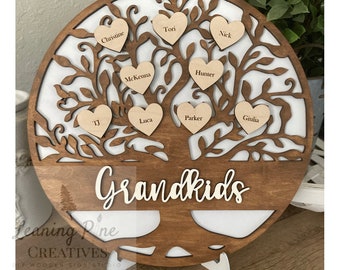 Grandkids Mothers Day Family Tree Wooden Gift Mom Grandma Grandchildren Engraved Grandparents Day Cousins Sibling Gift Fathers Day Christmas