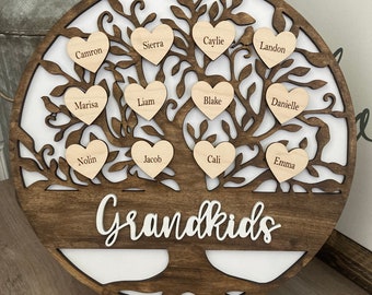 Family Tree Grandchildren Gift Mothers Day Grandkids Family Names Personalized Laser Engraved Birthday Christmas Grandparents Day Tree