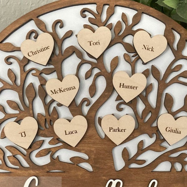 Family Tree Grandchildren Gift Mothers Day HEARTS ONLY Family Names Personalized Laser Engraved Birthday Christmas Grandparents Day Tree