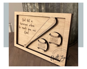 Fathers Day Baseball God Hit A Home Run When He Made You Our Dad Gift Fathers Day Plaque Personalized Child Names Baseball Dad Papa Grandpa