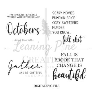 Autunno SVG Digital File Fall Bundle Fall Signs Pumpkin Autumn Cricut Silhouette Ottobre Raccogliere Grateful Family Leaves Il cambiamento è bello Autunno