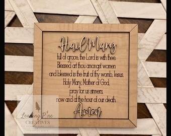 Hail Mary Prayer 3D Bible Verse, Laser Engraved Sign, Bible Quote, Religious Sign, Wooden Bible, Mini Wooden Framed Sign, Christian Quote