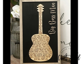Laser Engraved Guitar Song Lyric Sign, Maple Wood Gift