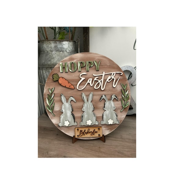 Hoppy Easter Round Sign SVG, Laser Cut File, DIY Paint Kit (Digital Download)