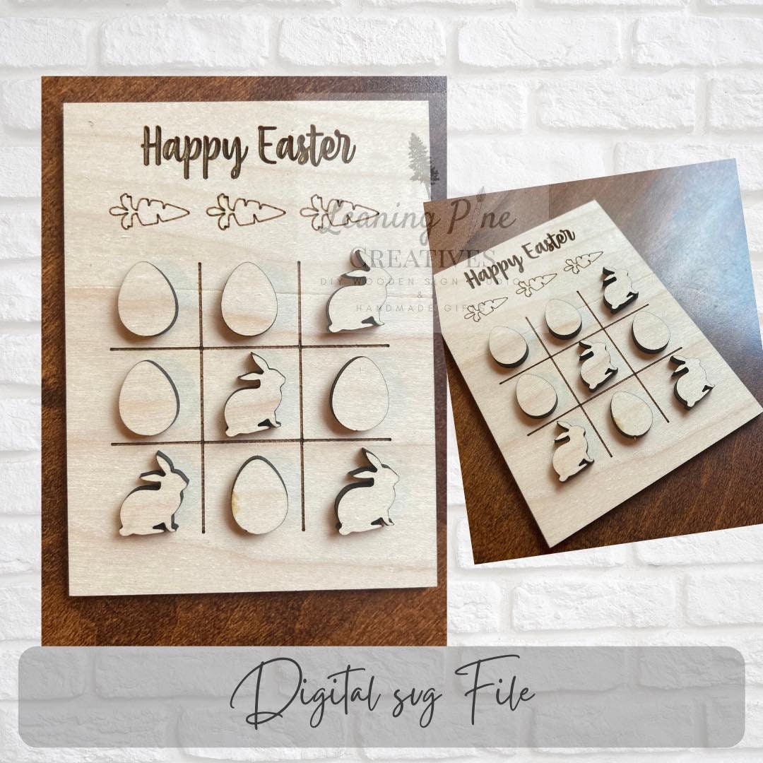 Happy Easter Tic Tac Toe Glowforge SVG Laser Printer File Easter Kids ...