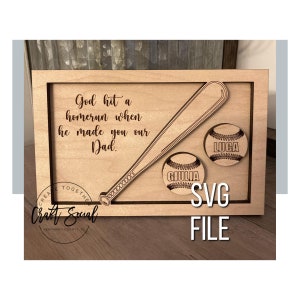 Glowforge SVG File Fathers Day Baseball Home Run Our Dad Gift Fathers Day Plaque Personalized Child Names Baseball Dad Papa Grandpa