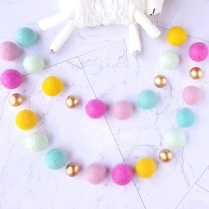 Pink and Yellow Nursery Decor, Girls Room Decor, Felt Ball Garland, Pom Pom Garland, Girl Baby Shower Decor, Girl Nursery Garland
