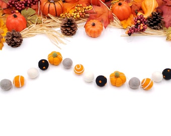 100/% Felt Ball Garlands 1 String CNVOILA Wool Felt Ball Garland 88.6 Fall Autumn Pom Pom Garland Handmade Halloween Thanksgiving Pumpkin Wall Decoration