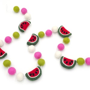 Watermelon Garland, Fruit Garland, Felt Ball Garland, Pom Pom Garland, Summer Decor, Watermelon Decor, Fruit Party Decor, Mantle Decor