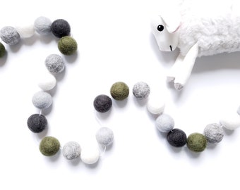 Felt Ball Garland: Monochrome Nursery Decor, 100% Wool