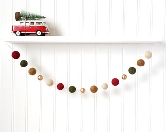 Felt Ball Christmas Garland: Wool Holiday Decor