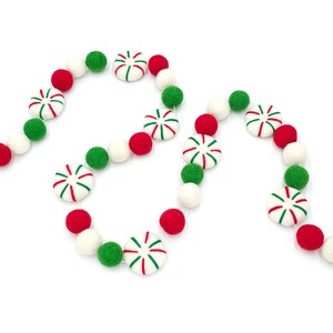 Peppermint Garland, Christmas Garland, Holiday Decor, Christmas Decor, Pom Pom Garland, Christmas Mantle Decor, Christmas Tree Decor