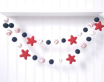 Felt Ball Star Garland: 4th July Patriotic Decor