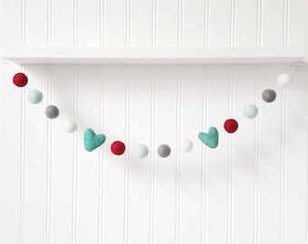 Felt Ball Garland: Valentine's Day Heart Decor