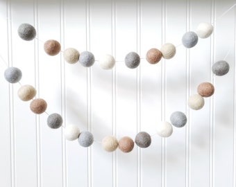 Neutral Home Decor, Felt Ball Garland, Farmhouse Decor, Rustic Nursery Decor, Woodland Nursery, Neutral Nursery, Pom Pom Garland