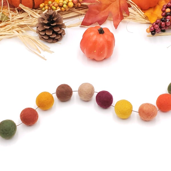 felt ball garland, autumn garland, fall garland, harvest decor, mantle garland, pom pom garland, felt ball bunting, rustic home decor