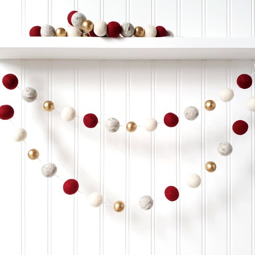 Rustic Christmas Garland Felt Ball Garland Pom Pom Garland Etsy