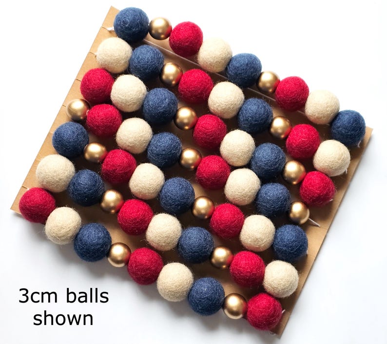 Felt Ball Garland: Rustic 4th of July USA Decor image 7