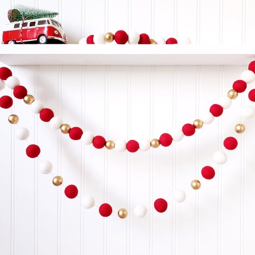 Christmas Garland Christmas Felt Ball Garland Pom Pom Etsy