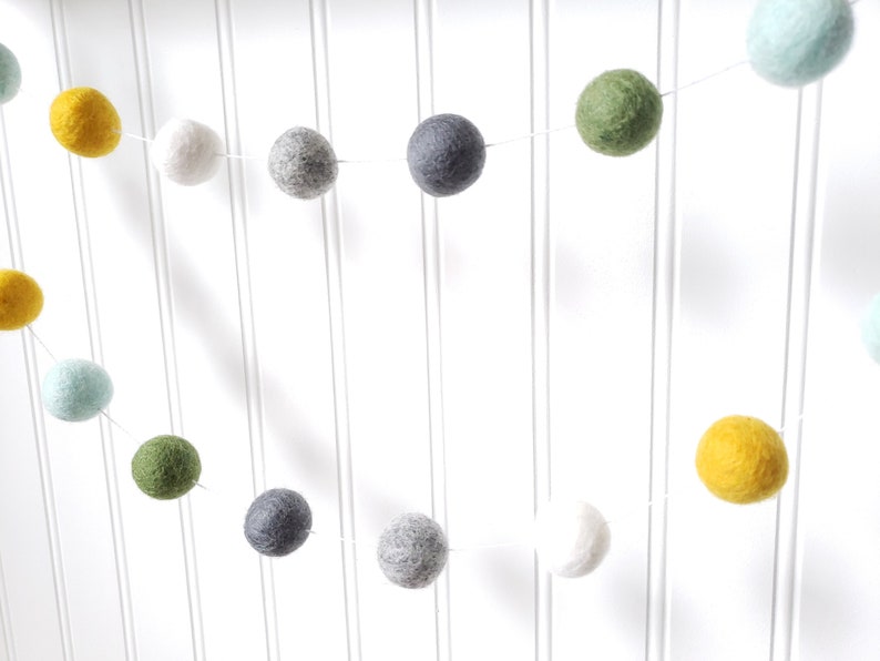 Baby Boy Nursery Decor, Nursery Garland, Boy Baby Shower, Boy Room Decor, Felt Ball Garland, Pom Pom Garland, Grey and Yellow image 3