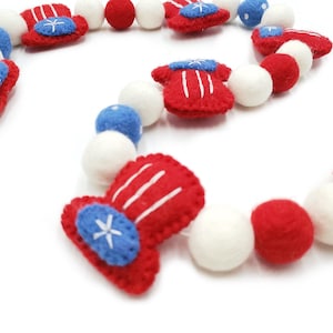Uncle Sam Hat, 4th of July, Pom Pom Garland, Felt Ball Garland, Patriotic, Fourth of July, July 4th, Banner, Bunting, Mantle Decor