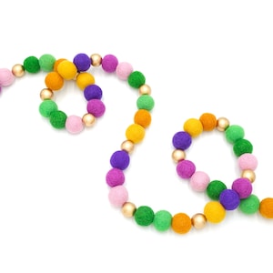 Mardi Gras Decor, Mardi Gras Garland, Felt Ball Garland, Pom Pom Garland, Party Decor, Purple, Green and Gold