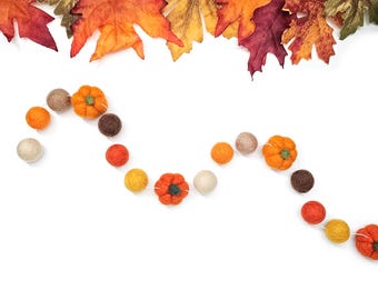 Pumpkin Garland, Fall Garland, Thanksgiving Decor, Autumn Mantel Decor, Harvest Decor, Fall Home Decor, Felt Pumpkin Garland, Fall Bunting