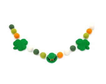 Shamrock Garland: Felt Ball & Leprechaun Hat - St Patricks Day Decor
