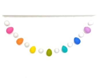 Felt Easter Egg Garland: Pastel Rainbow Pom Pom Banner