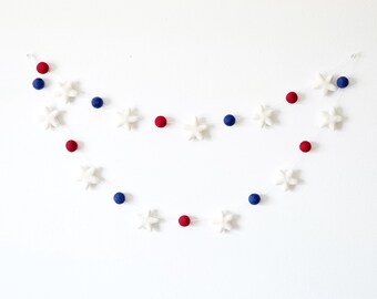 Guirlande d'étoiles boule en feutre patriotique guirlande du 4 juillet décoration Americana bannière Memorial Day décoration de chambre d'enfants décoration de fête