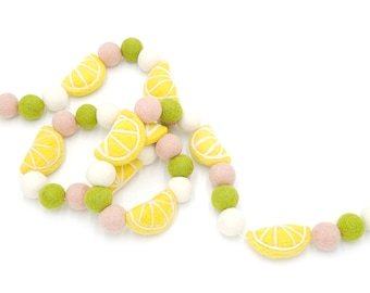 Lemon Felt Ball Garland Citrus Garland Summer Decor Kitchen Garland Lemon Party Decor Little Cutie Baby Shower Mantel Decor
