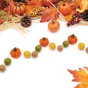 Pumpkin Decor, Pumpkin Garland, Fall Decor, Autumn Decor, Fall Garland, Thanksgiving Garland, Felt Ball Garland, Pom Pom Garland