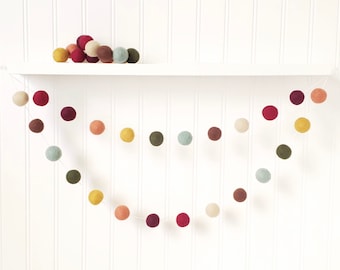 Fall Garland, Felt Ball Garland, Boho Fall Decor, Autumn Garland, Thanksgiving Mantel Decor, Rustic Home Decor, Fall Home Decor