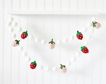 Strawberry Felt Ball Garland, Berry Sweet Party Decor, Strawberry Birthday Decor, Baby Shower Garland, Summer Decor, Fruit Garland