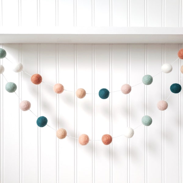 Southwestern Decor, Felt Ball Garland, Gender Neutral Decor, Peacock Decor, Mint Nursery Decor, Blush Nursery Decor, Arizona Decor