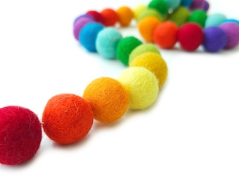Rainbow Felt Ball Garland: Wool Bunting, Party Decor