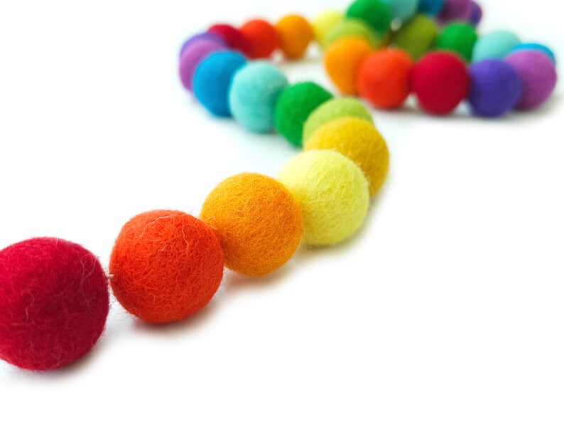 Rainbow Garland, Birthday Party Decor, Felt Ball Garland, Pom Pom Garland, Rainbow, Felt Ball Bunting, Felt Ball Banner, Playroom Decor image 2