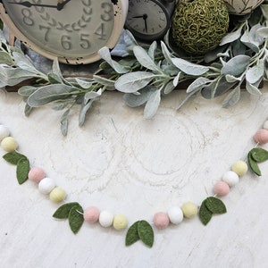 Blush Decor, Spring Garland, Leaf Garland, Girl Nursery Garland, Felt Ball Garland, Pom Pom Garland, Boho Decor, Kids Room Decor