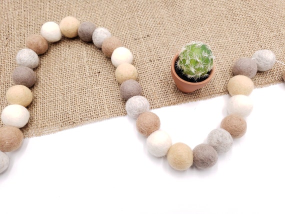 Farmhouse Decor, Neutral Home Decor, Felt Ball Garland, Pom Pom Garland, Wool Felt Balls, Gender Neutral, Nursery Decor, Woodland Nursery