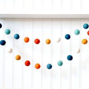 Teal and Orange, Boy Nursery Garland, Boy Nursery Decor, Baby Boy Garland, Boy Room Decor, Felt Ball Garland, Pom Pom Garland