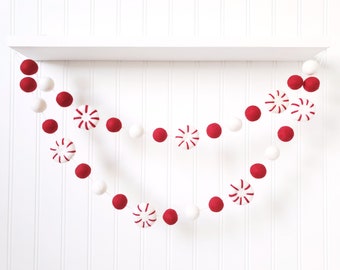 Felt Ball Christmas Garland: Peppermint Holiday Banner