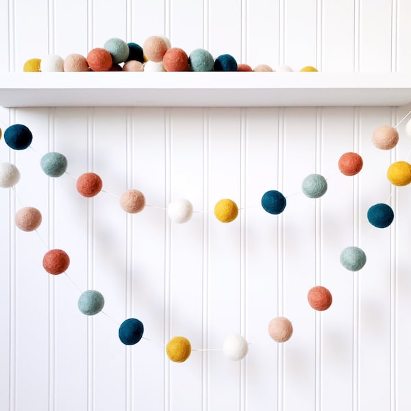 Southwestern Boho Nursery Garland, Felt Ball Garland for Baby Room Decor, Desert Nursery Decor, Neutral Boho Wall Hanging, Baby Shower Gift
