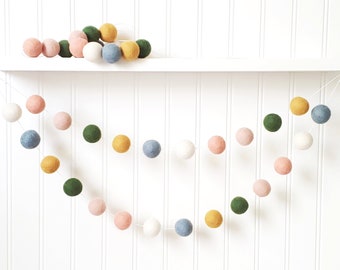 Felt Ball Garland: 100% Wool, Baby Girl Nursery Decor