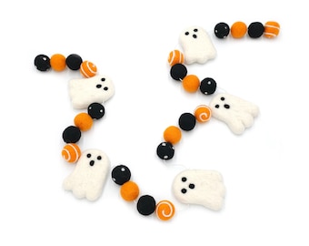 Geistergirlande, Halloween-Girlande, Filzkugelgirlande, Niedliche Halloween-Deko, Kaminsimsdeko, Halloween-Partydeko, Gruseldeko, Herbstdeko