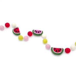 Watermelon Garland, Fruit Garland, Watermelon Theme, Party Decor, Felt Ball Garland, Pom Pom Garland, Summer Mantle Garland