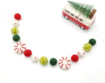 Felt Ball Christmas Garland: Peppermint Candy Holiday Banner