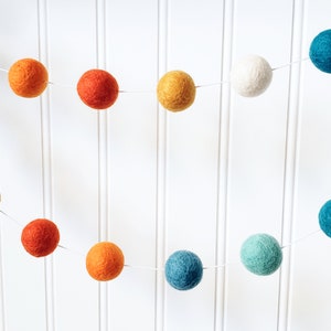 Teal and Orange, Boy Nursery Garland, Boy Nursery Decor, Baby Boy Garland, Boy Room Decor, Felt Ball Garland, Pom Pom Garland image 2