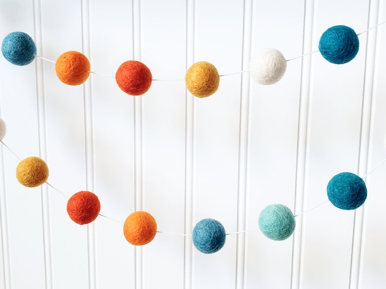 Teal and Orange, Boy Nursery Garland, Boy Nursery Decor, Baby Boy Garland, Boy Room Decor, Felt Ball Garland, Pom Pom Garland image 2