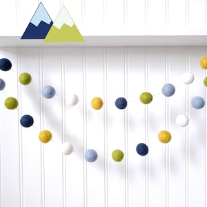 Blue & Green Felt Ball Garland: 2.5cm-3cm Wool Pom Pom Bunting